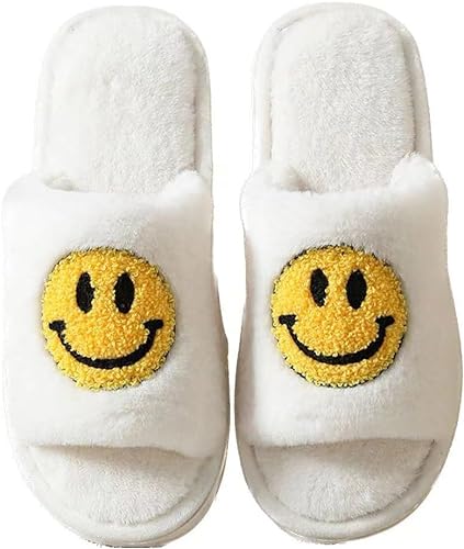 Photo 1 of kissxiaoya Smile Face Slippers for Women Men, Retro Soft Plush Lightweight Smile Face House Slippers, Indoor Outdoor Cozy Trendy Slip-On Slipper 38-39 