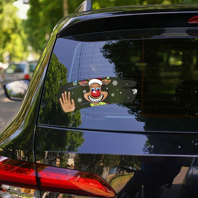 Photo 1 of Funny Christmas Peeking Car Decal-Christmas Santa Snowman Reindeer Sticker for Cars Self-Adhesive Vinyl Decal Christmas Decoration Stickers for Car Truck SUV (Waving Hands, Reindeer)
 