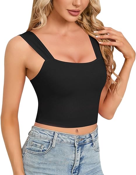 Photo 1 of CLOZOZ Square Neck Tops for Women Crop Tops Ribbed Cropped Tank Strappy Cute Tank Top Fitted Going Out Crop Tops Trendy
 sMALL 