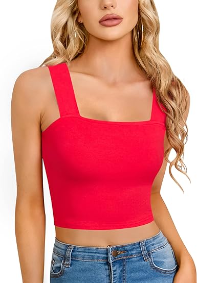 Photo 1 of CLOZOZ Square Neck Tops for Women Crop Tops Ribbed Cropped Tank Strappy Cute Tank Top Fitted Going Out Crop Tops Trendy
 m 