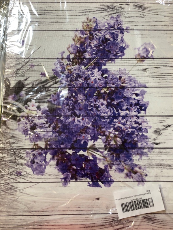 View 2 of Purple Lavender wall decor for bedroom Rustic Home Decor Canvas Wall Art -12"x16" Purple Lavender Flowers on Vintage Wood Background Modern Living Room/Bedroom Decoration Stretched and Ready to Hang