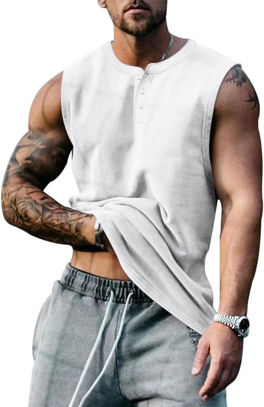 Photo 1 of Aulemen Men's Casual Tank Top Shirts Slim Fit Sleeveless Button Up Workout Gym Bodybuilding Muscle Athletic Tee Shirt
  xl 