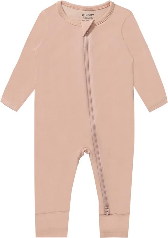 Photo 1 of GUISBY Rayon Made From Bamboo Baby Pajamas, Long Sleeve Footless Rompers, 2 Way Zipper Sleeper Baby-pink 3-6 Months
 