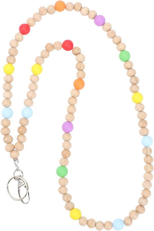 Photo 1 of Teacher Lanyards For ID Badges and Keys Cute Badge Lanyards Keychain Necklace Wood Beaded Lanyard for Women Gift
 