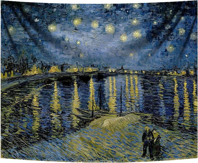Photo 1 of Starry Night Over the Rhone Tapestrys Van Gogh Wall Hanging for Bedroom Wall Art Decor Polyester Tapestry 
