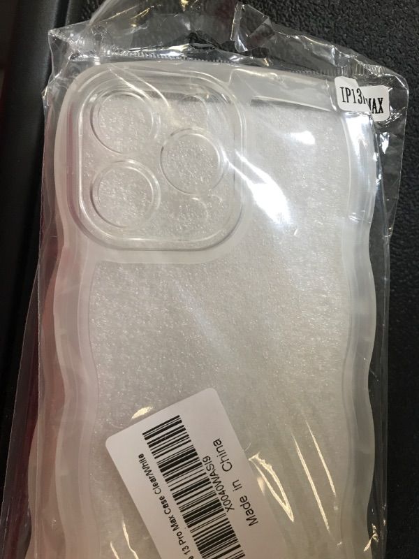 Photo 1 of esign for iPhone 15 Pro Clear Case with Wavy Edge, Cute Fashion Transparent Curly Wave Shape Frame Phone Case, Shockproof Hard PC & Soft TPU Bumper Protection Cover for Women Girls, White