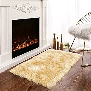 Photo 1 of Latepis Yellow Fur Rug Small 2x3 Area Rug Faux Sheepskin Rug Throw for Sofa Cushion Chair Fluffy Rug Carpet for Bedroom Dorm Room Home Décor Rectangle