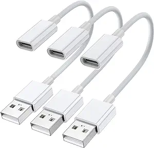 Photo 1 of USB C Female to USB Male Adapter (3-Pack),Type C to USB A Charger Cable Adapter,Compatible with iPhone 15 14 Pro 13 12 11 Plus Max,iPad,Samsung Galaxy Note 10 S23 S22 S21 Plus,Google Pixel(White)