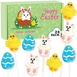 Photo 1 of 24 Easter Lollipops - Easter Candy Individually Wrapped Bulk Variety Pack - Bunny, Chick, Egg - Easter Basket Stuffers - Egg Hunt - Candy Dish (Strawberry, Raspberry, Lemon)