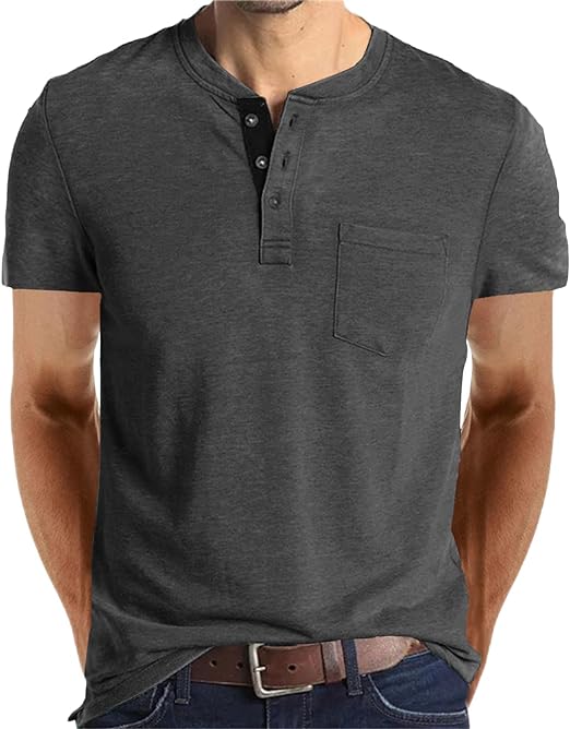 Photo 1 of MED Mens Fashion Henley Shirts Long Sleeve Button Cotton T-Shirt with Pocket