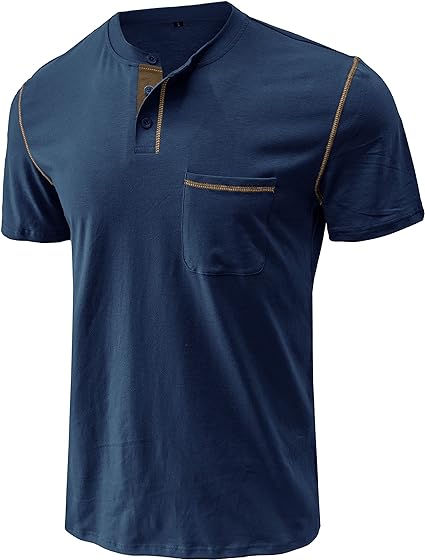 Photo 1 of    SIZE MED     Mens Fashion Henley Shirts Short Sleeve Button Cotton T-Shirt with Pocket