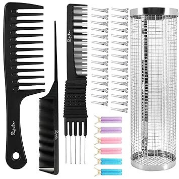 Photo 1 of 40PCS Hair Comb Set All Hair Types Wide Tooth Comb Carbon Lift Teasing Comb with Metal Prong Rat Tail Comb Velcro Hair Volumizing Clips Metal Clips Combs for Parting Teasing Styling Detangling