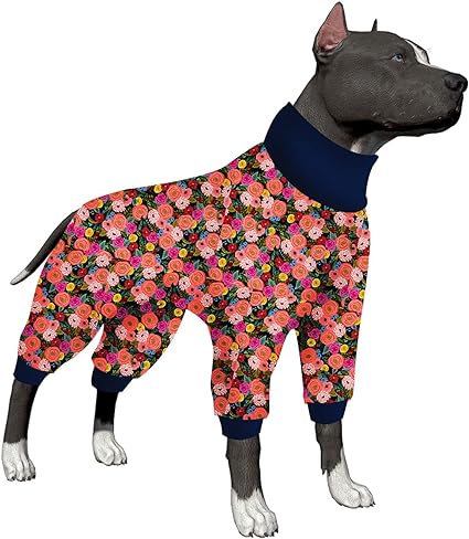 Photo 1 of  LovinPet Onesies for Large Dogs, Post Operative Protection Dog Pajamas, Dog Jumpsuit as Base Clothes Under Dog Sweaters, Breathable & Elastic Garden Rose Navy Prints Big Dog Jammies L