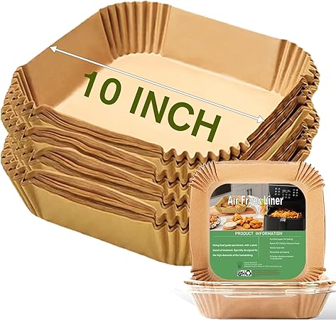 Photo 1 of 10 Inch Largest Square Air Fryer Disposable Paper Liner, XXL 110Pcs Air Fryer Parchment Paper Liners for 8QT or Bigger Air Fryer, Non-stick, Food Grade Baking Paper for Frying, Roasting an