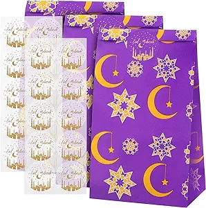 Photo 1 of 60 Sets Eid Mubarak Gift Bags with Eid Stickers Ramadan Party Favors Eid Treat Bags Eid Goodie Bags for Kids Candies Cookie Snack Treat Bags for Muslim Ramadan Theme Party Eid Event