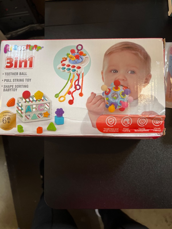 Photo 1 of 3 in 1 Montessori Toys for Baby 0-3-6-9-12 Months, Pull String Baby Teething Toys, Color Shape Sensory, Montessori Toys Baby Teether, Developmental Toys for Toddler, Gift for Baby Toys 6-12-18 Months multicolored Large
