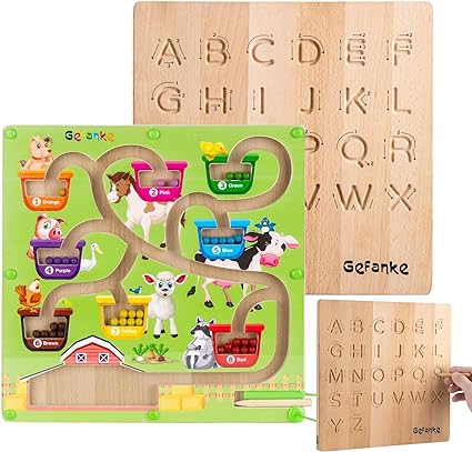 Photo 1 of 2 in 1 Magnetic Color and Number Maze with Letter Tracing Board, Toddler Fine Motor Skills Toys for Preschool Learning Activities, Montessori Wooden Educational Travel Gift Toys for Boys Girls