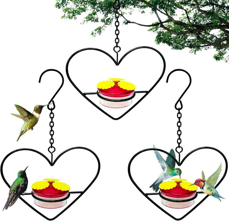 Photo 1 of 3 Pcs Hanging Hummingbird Feeder, Stackable Hanging Humming Bird Feeder With Metal Frame & Red Plastic Bowl, Easy To Clean And Refill, For Outside Garden Backyard Patio Outdoors Tree