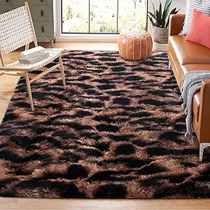 Photo 1 of x7 Feet Fluffy Leopard Rug for Living Room Bedroom, Brown Black Tiedye Area Rug 5x7 Ft, Cheetah Print Animal Rug for Kids Room Decor, High Pile Alfombras para Salas 5'x7'