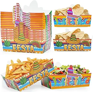 Photo 1 of 28  Pcs Mexican Food Paper Trays Candy Chips Popcorn Disposable Trays Mexican Theme Birthday Party Supplies