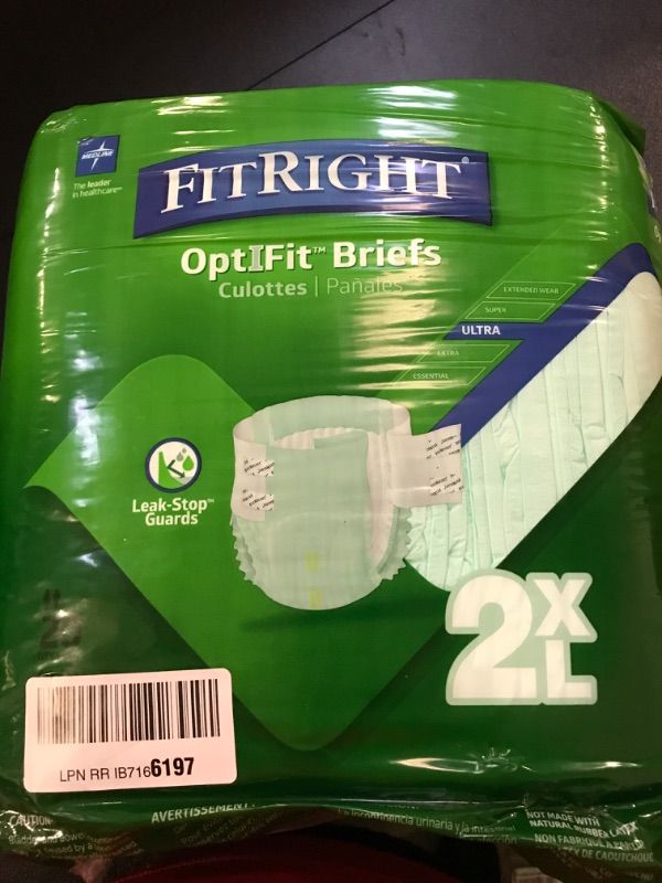 Photo 2 of FitRight OptiFit Ultra Adult Diapers, Disposable Incontinence Briefs with Tabs, Heavy Absorbency, XX-Large, 60"-69", 20 Count Bag of 20 2X-Large (Pack of 20)
