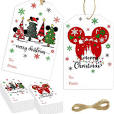 Photo 1 of 50pcs Christmas Gift Tags Holiday Gift Tags Mouse Christmas Tree Tags with Hemp Rope Red Merry Christmas Hanging Labels Paper Gift Tags for Christmas Winter Holiday Party Decor