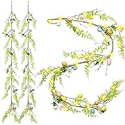 Photo 1 of 2 Pcs 5 Ft Lighted Easter Garland Artificial Garlands with Easter Egg LED Egg Garland Easter Battery Operated Easter Indoor String Lights 20 LED Lights Spring