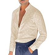 Photo 1 of Size XL---  Runcati Mens Button Down Long Sleeve Shirts Casual Polka Dot Print Party Business Shirt Beige