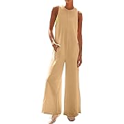 Photo 1 of Size M--Tongmingyun Women's Casual Jumpsuits Cutout Back Sleeveless Loose Wide Leg Long Pants Romper with Zipper Pockets