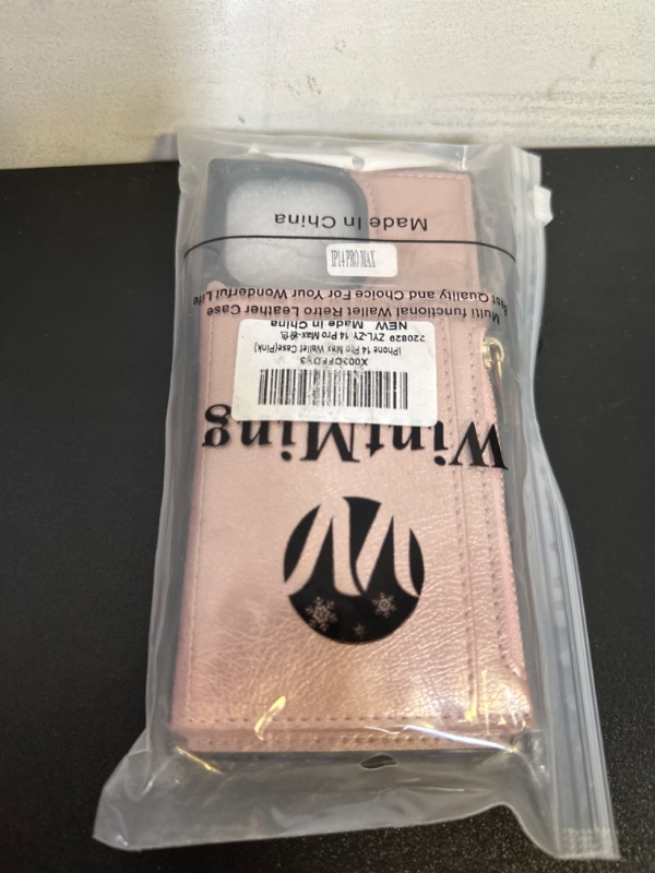 Photo 1 of W WINTMING Compatible with iPhone 14 Pro Max Wallet Case with Credit Card Holder Leather Case Crossbody Strap Zipper Purse for Women Protective Cover for iPhone 14 Pro Max(Pink)