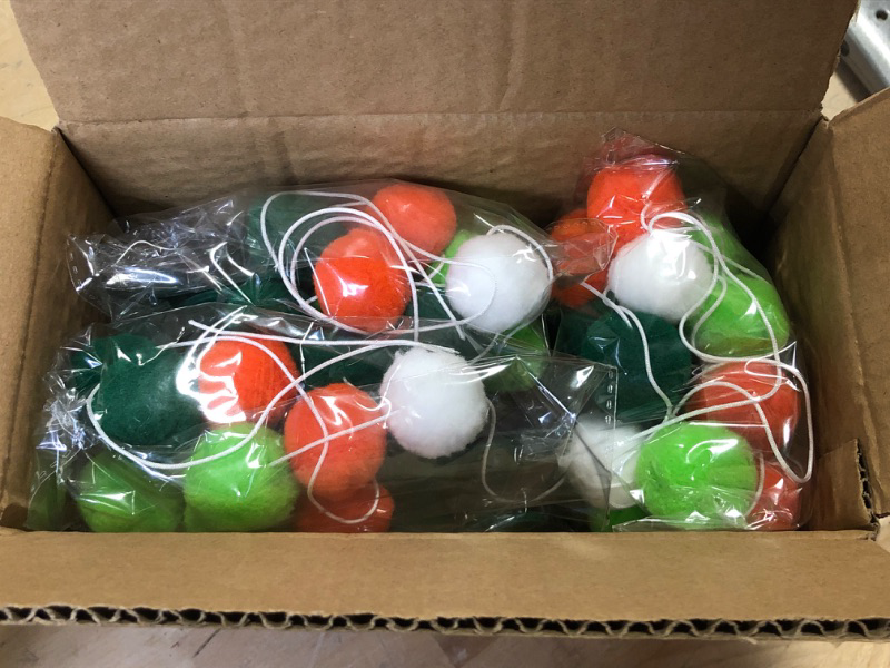 Photo 2 of 3 Pack St. Patrick's Day Felt Ball Garlands, 6.6 FT Lucky Pom Pom Shamrock Garlands, Green Orange White Felt Balls Irish Themed Party Favors for St. Patrick's Day Mantle Home Supplies Decorations Green & Orange St. Patrick's Day Garlands