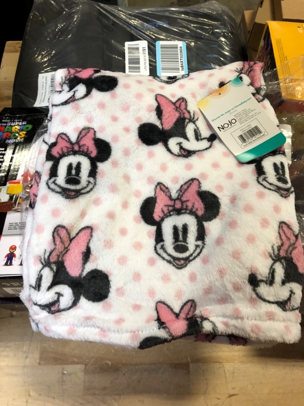 Photo 2 of Disney Minnie Mouse, Pink, White And Black Super Soft Plush Baby Blanket, Pink, White, Black Disney Minnie Mouse Polka Dot