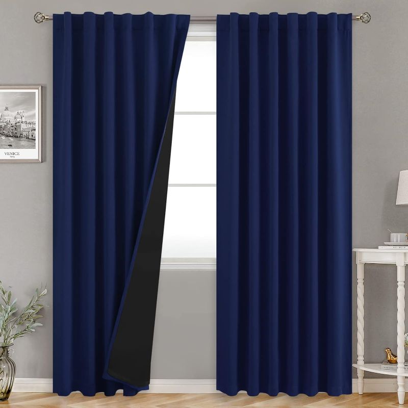 Photo 1 of ++USE STOCK PHOTO AS REFERENCE++ BGment Navy Blue 100% Blackout Curtains 90 Inches Long with Reducing Noise Liner, Rod Pocket and Back Tab Double Layer Full Room Darkening Window Curtain for Bedroom, 2 Panels, Each 52 x 90 Inch
