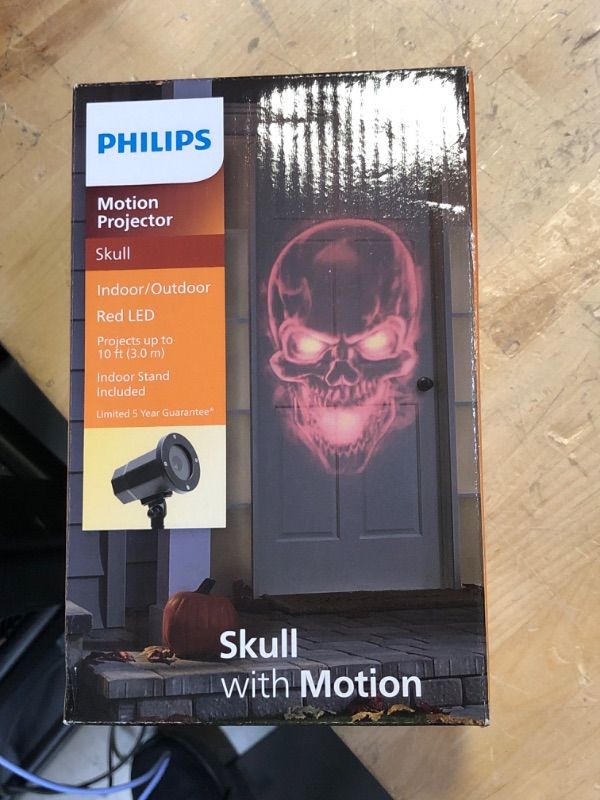 Photo 2 of PHILIPS LED Halloween Decoration Red LED Color Skull Projector Yard Stake - Indoor/Outdoor Halloween Projector Red Skull