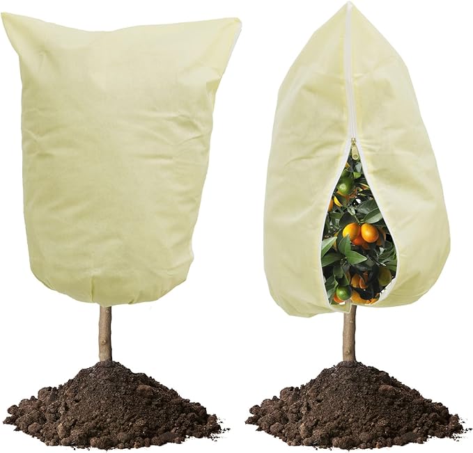 Photo 1 of 2 Pack Winter Plant Covers Freeze Protection 2.8 oz/yd², 31.5" X 47.2" Tree Covers Blanket for Winter Frost Protection, Large Reusable Shrub Jacket with Drawstring Zipper for Outdoor Plants
