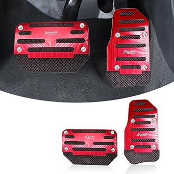 Photo 1 of 2 PCS Car Brake Pedal, Non-Slip Accelerator Pedal Kit, Aluminum Alloy Pedal Replacement, Vehicle Interior Decoration, Foot Pedal Protection Parts, Universal for Most Cars, Trucks (Red)
