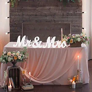 Photo 1 of Adeeing Mr and Mrs Signs Wedding Sweetheart Table Decorations, Wooden Freestanding Letters for Photo Props, Rustic Anniversary Wedding Shower Gift (White)
