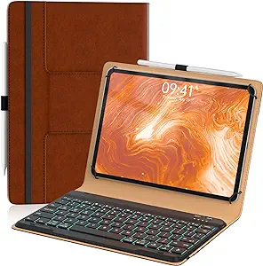 Photo 1 of Keyboard Case for 9",9.7",10.1",10.2",10.5",10.9",11" Tablets,2-in-1 Bluetooth Wireless Keyboard with 7 Colors Backlit & Premium Leather Business-Brown
