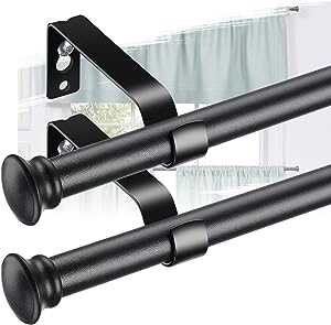 Photo 1 of 28-50 Inch Heavy Duty Black Curtain Rod Set - 2 Pack Cafe Rods With Brackets for Windows, Doors, Kitchen, Bathroom
