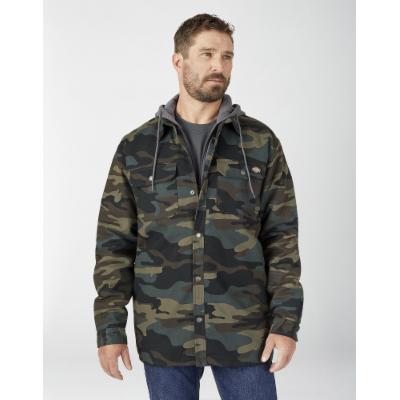 Photo 1 of Dickies Men's Water Repellent Duck Hooded Shirt Jacket - Hunter Green Camo Size M 
