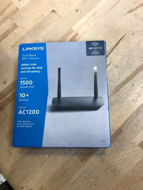 Photo 1 of Linksys WiFi 5 Router, Dual-Band, 1,500 Sq. ft Coverage, 10+ Devices, Parental Control, Supports Guest WiFi, Speeds up to (AC1200) 1.2Gbps - E5400 1500 ft, 10+ Devices, 1.2 Gbps