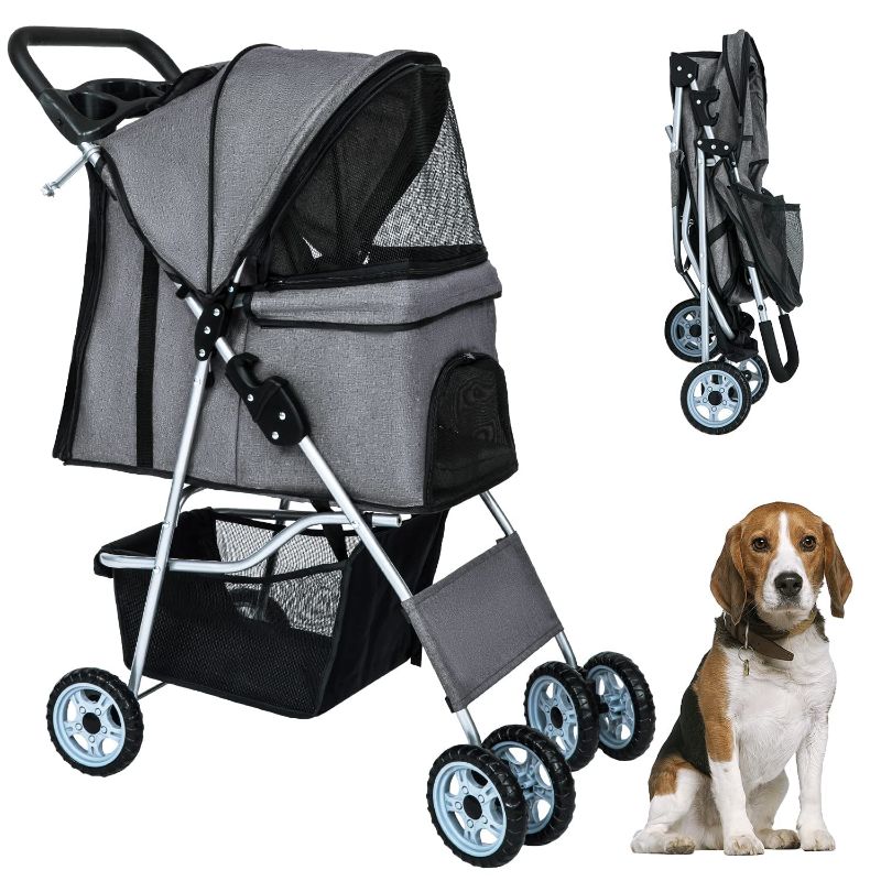 Photo 1 of BestPet 4Wheels Pet Stroller Dog Cat Jogger Stroller for Medium Small Dogs Cats Folding Lightweight Travel Stroller with Cup Holder,Grey
