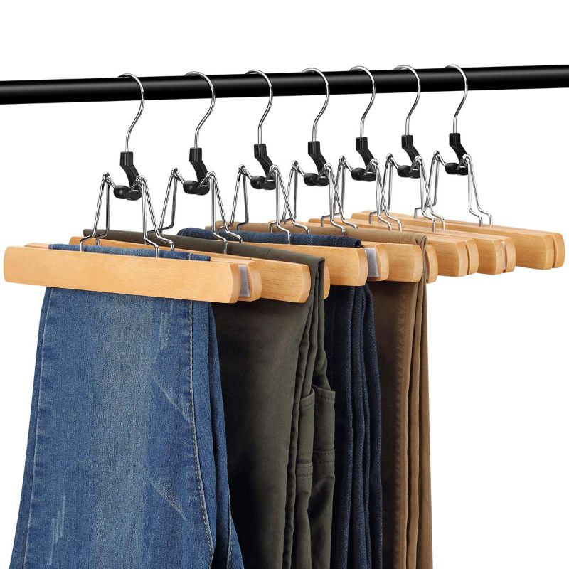 Photo 1 of 6 PACK Natural Wooden Pants Hangers with Clips