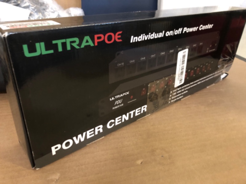 Photo 2 of UltraPoE 1U Rack-Mount PDU Power Strip Surge Protector and Switch Control,10 Outlets,10 Front Switch, Single Socket Independent Switch with Indicator Light,100V- 240V/15A/50-60HZ PDU10ON