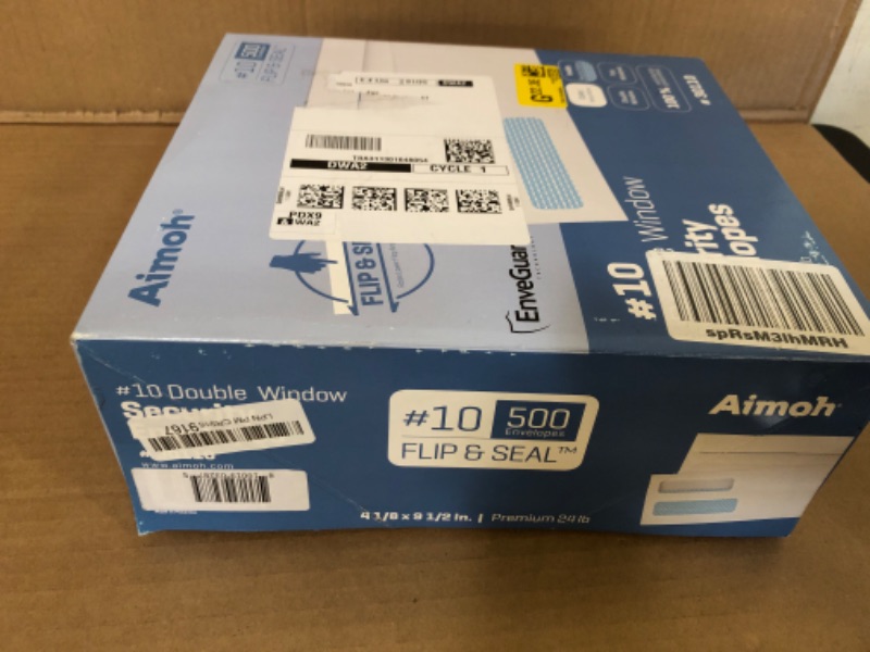 Photo 2 of 500#10 FLIP & SEAL Double Window Security Envelopes - for Invoices, Statements & Legal Documents, Self-Sealing Adhesive Seal, Security Tinted, Size 4 ? X 9 ½ - 24LB, 500 Count (30110)