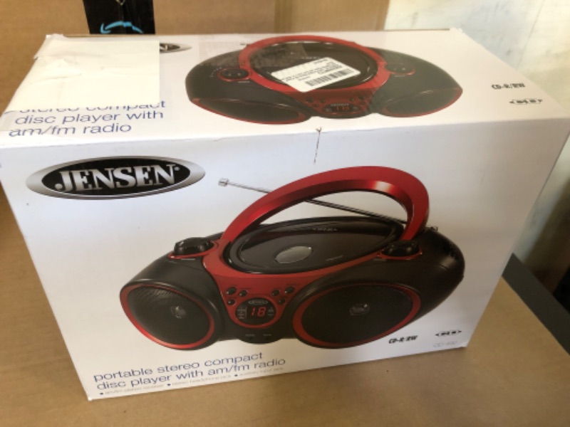 Photo 2 of JENSEN CD-490 Portable Stereo CD Player with AM/FM Radio and Aux Line-In, Red and Black