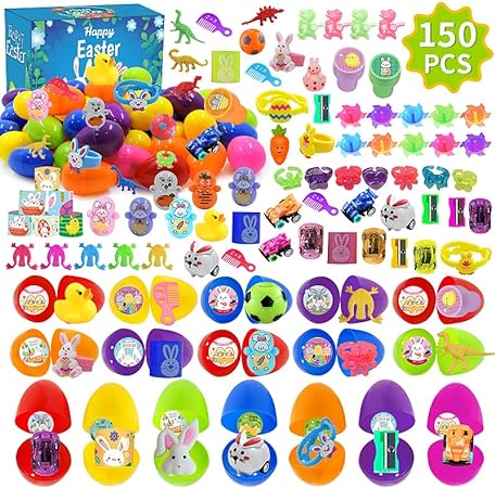 Photo 1 of 150 Pcs Prefilled Easter Eggs with Toys and Stickers, Easter Basket Stuffers Party Favors,Easter Gifts Goodie Bag Stuffers Easter Party Favors for Kids
