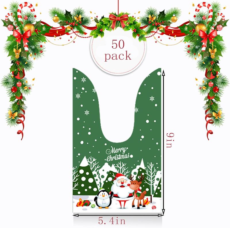 Photo 1 of 50 Pcs Christmas Candy Bags Xmas Treat Bags Cute Cookie Bags 9x5.5 Inch Plastic Bag for Gift, Goodie, Snake or Party Favors Christmas 