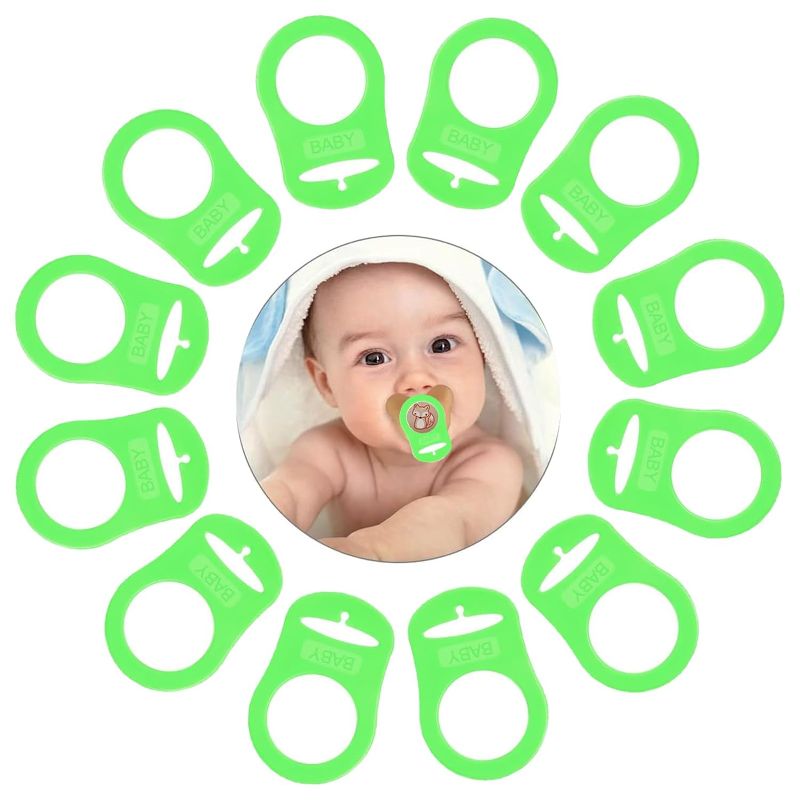 Photo 1 of 10 Pcs Baby Dummy Pacifier Holder, Soft Silicone Baby Pacifier Clips Holders, Silicone Adapter Rings Holder, Baby Nipple Rings, Pacifier Rings Infant for Baby Pacifiers (Green)
