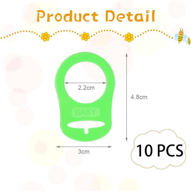 Photo 2 of 10 Pcs Baby Dummy Pacifier Holder, Soft Silicone Baby Pacifier Clips Holders, Silicone Adapter Rings Holder, Baby Nipple Rings, Pacifier Rings Infant for Baby Pacifiers (Green)
